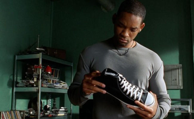 Will Smith with shoe in I, Robot